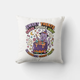 Halloween Candy Cauldron Spooky Treats Throw Pillow