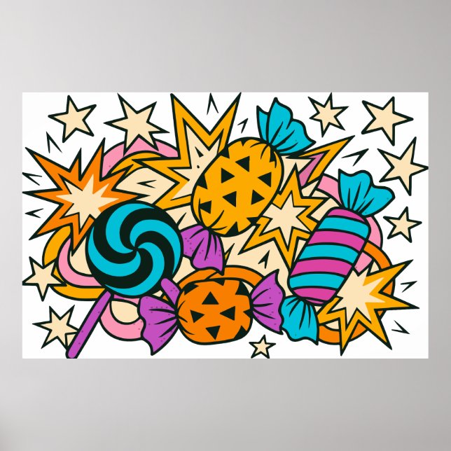 Halloween candy clipart PNG, colorful sweets and l Poster (Front)