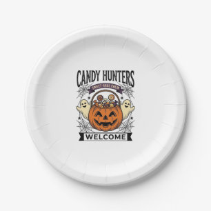 Halloween Candy Collector Vintage Engraving Pumpki Paper Plates