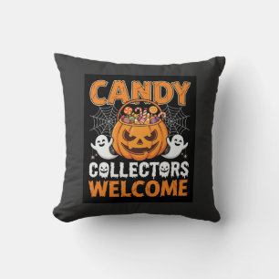 Halloween Candy Collectors Welcome Pumpkin Vector Throw Pillow