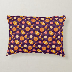 Halloween Candy Corn Candies on Purple Accent Pillow