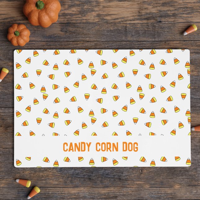 Halloween Candy Corn Custom Dog Mat (A fun candy corn pattern pet food mat just for the Howl-oween fun. Just add your name)