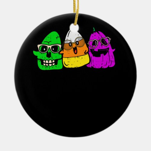 Halloween Candy Corn Nerd With Sunglasses Three Ca Ceramic Ornament