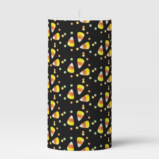 Halloween Candy Corn Orange Yellow White Cute Pillar Candle (Front)
