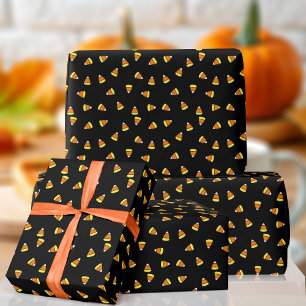 Halloween Candy Corn Pattern Black Wrapping Paper