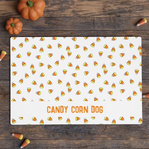 Halloween Candy Corn Pattern Dog Name Orange Pet Placemat