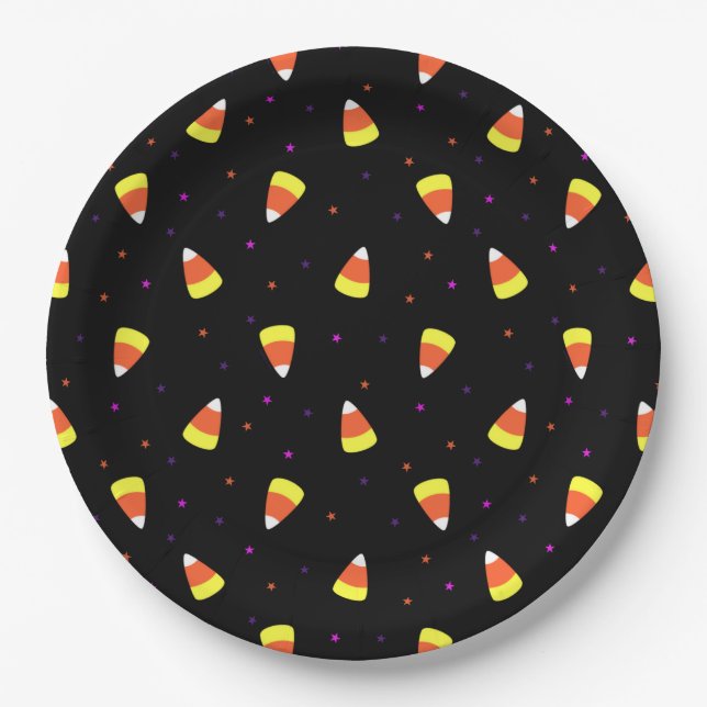 Halloween Candy Corn Pattern Paper Plates (Front)
