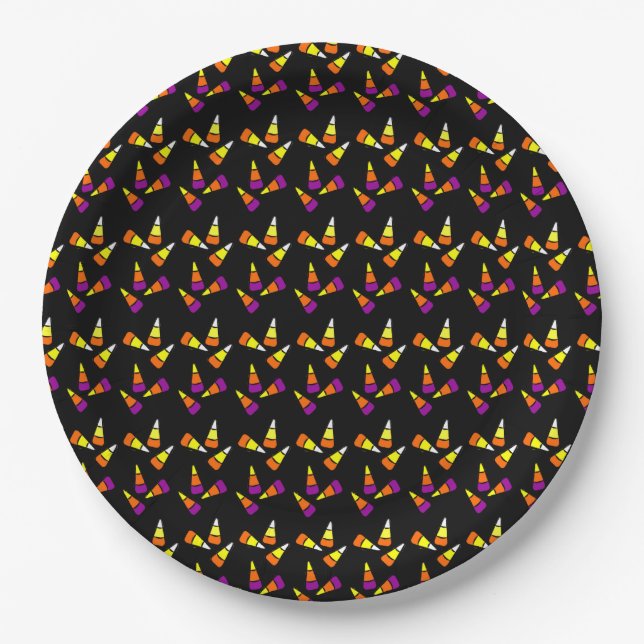 Halloween Candy Corn Pattern Paper Plates (Front)