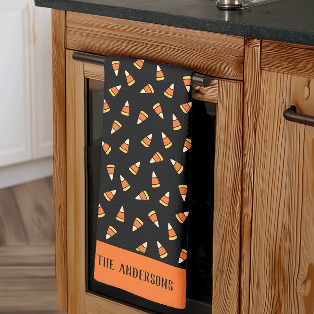 Halloween Candy Corn Pattern Personalized Kitchen Towel (Creator Uploaded)