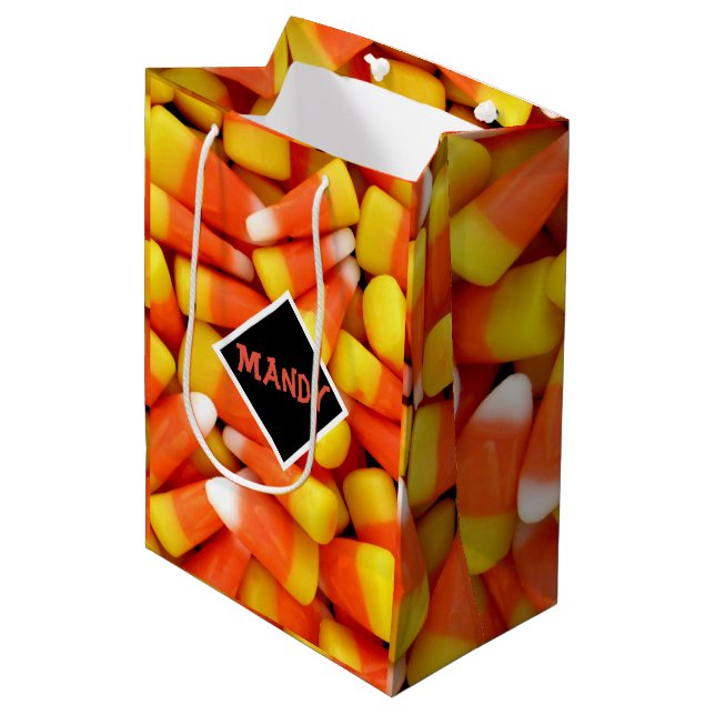 Halloween Candy Corn Personalize Medium Gift Bag (Front Angled)