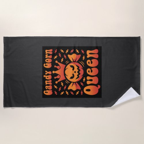 Halloween Candy Corn Queen Retro Vector Design Beach Towel