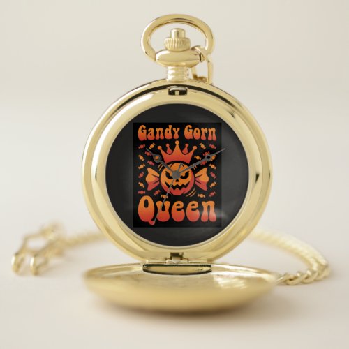 Halloween Candy Corn Queen Retro Vector Design Pocket Watch