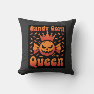 Halloween Candy Corn Queen Retro Vector Design Throw Pillow