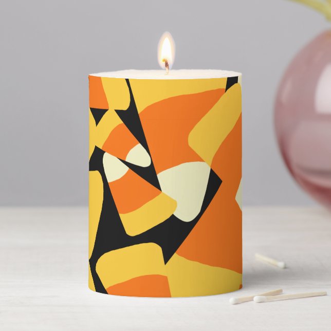 Halloween Candy Corn Seamless Pattern Pillar Candle (In Situ)