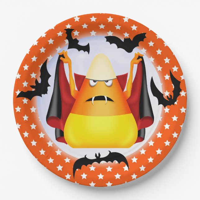 Halloween Candy Corn Vampire Paper Plates (Front)