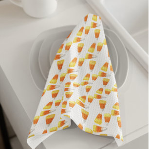 Halloween Candy Corn Watercolor Pattern Kitchen Towel