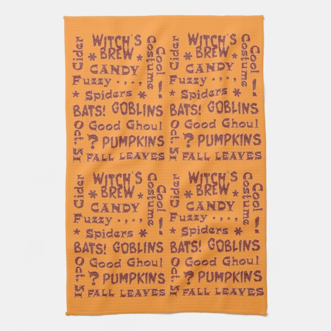 Halloween Candy Costume Oct 31 Orange and Black Kitchen Towel (Vertical)