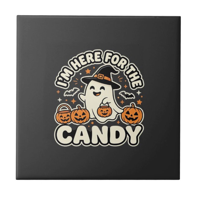 Halloween Candy Ghost Pumpkin Design Ceramic Tile (Front)