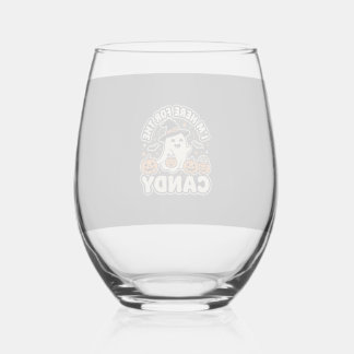 Halloween Candy Ghost Pumpkin Design Stemless Wine Glass