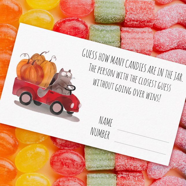 Halloween Candy Guessing Game Cartoon Cat Pumpkin  Enclosure Card (Creator Uploaded)