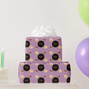 Halloween Candy Lolly Cane Black Orange Name Wrapping Paper