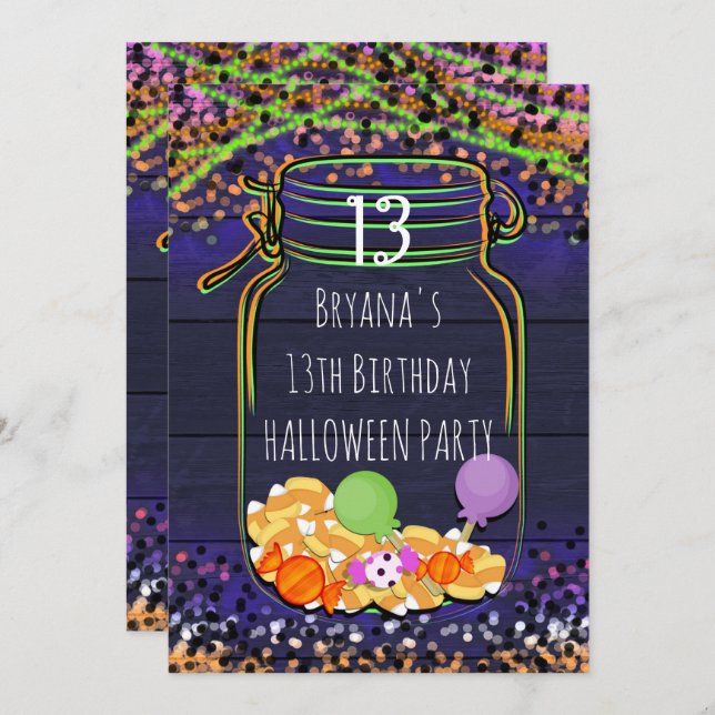 Halloween Candy Mason Jar Party Invitations (Front/Back)