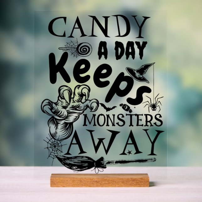 Halloween Candy Monsters Saying Typography Party Acrylic Sign (Neutral)