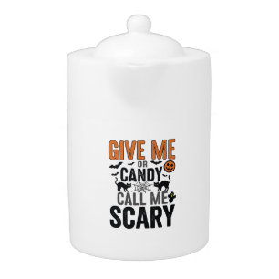 Halloween Candy or Call Me Scary Vintage Graphic_1 Teapot