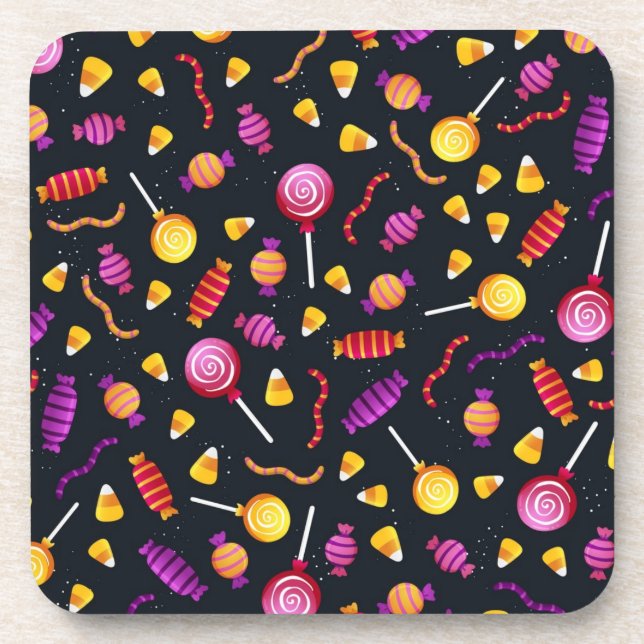 Halloween candy pattern beverage coaster (Front)