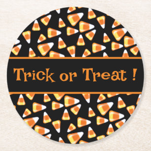 Halloween candy pattern, fun candy corn treats round paper coaster
