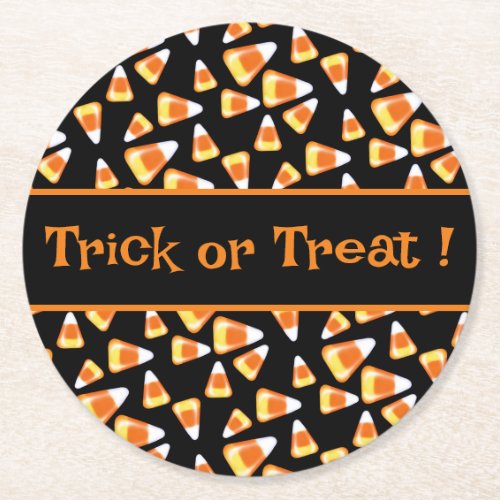 Halloween candy pattern fun candy corn treats   round paper coaster