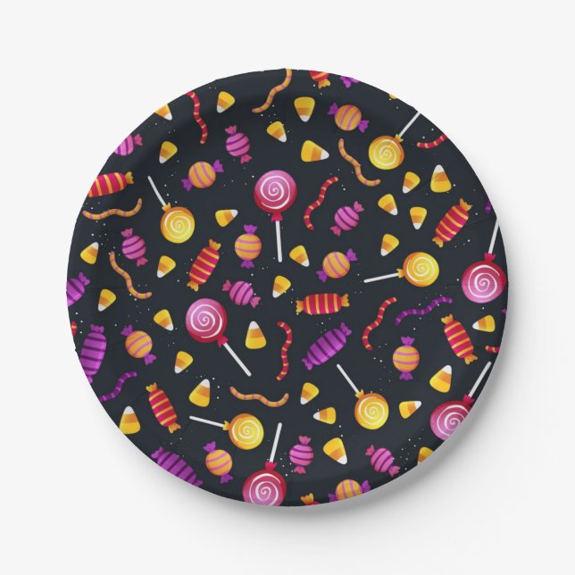 Halloween candy pattern paper plates (Front)
