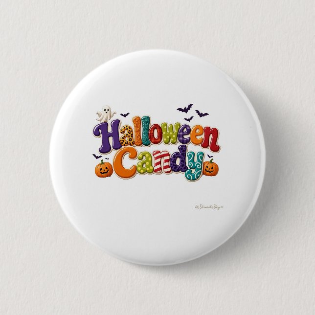 Halloween Candy Patterned Bubble Letters Button (Front)