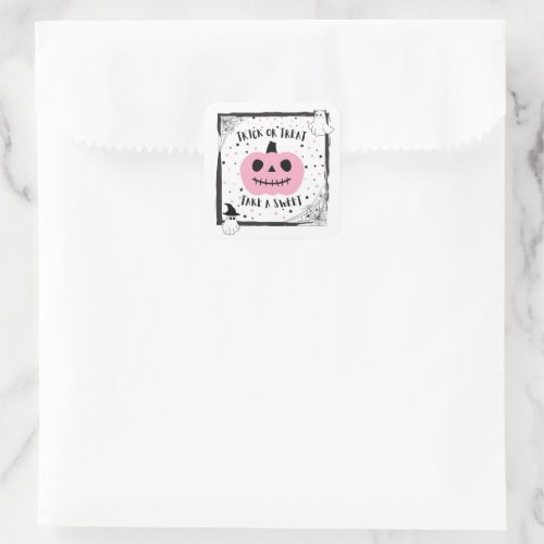 Halloween candy pink pumpkin take a sweet loot bag square sticker