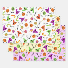 Halloween Candy Pumpkin & Witch's Hat 2 Wrapping Paper Sheets