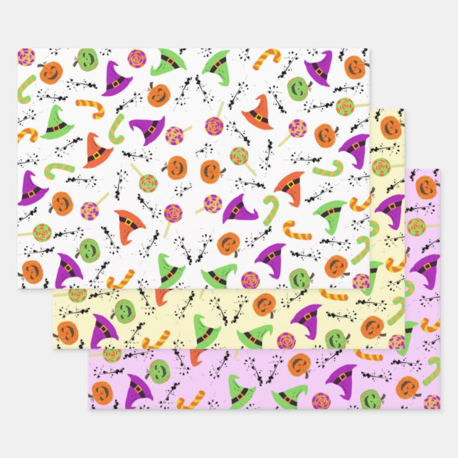 Halloween Candy Pumpkin & Witch's Hat 2 Wrapping Paper Sheets (Set)