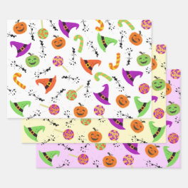 Halloween Candy Pumpkin & Witch's Hat Wrapping Paper Sheets