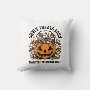 Halloween Candy Shirt Cute Monster Treat Design_1 Throw Pillow