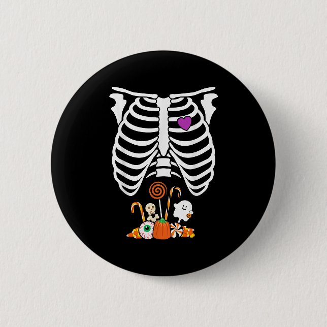 Halloween Candy Skeleton Rib Cage X-ray Funny  Button (Front)