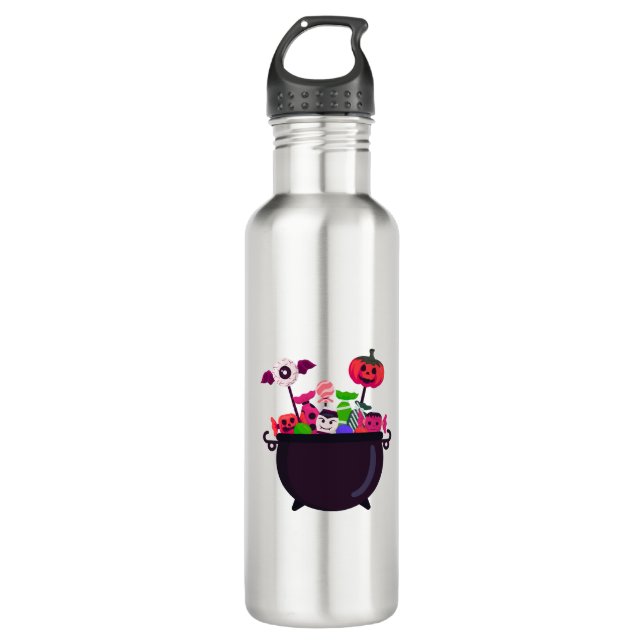 Halloween Candy & Spooky Sweet Mix Stainless Steel Water Bottle (Front)
