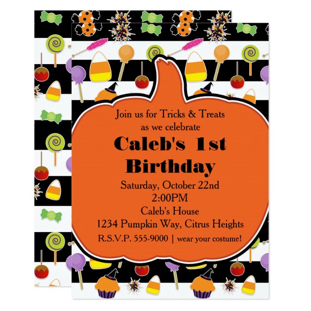 Halloween Candy & Sweets Pumpkin Party Invitation