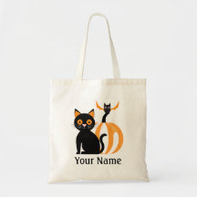 Halloween Candy Tote Bag Black Cat and Bat