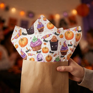 Halloween candy, treats and jack-o-lanterns tissue paper