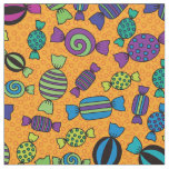 Halloween Candy Treats on Orange Pattern Fabric