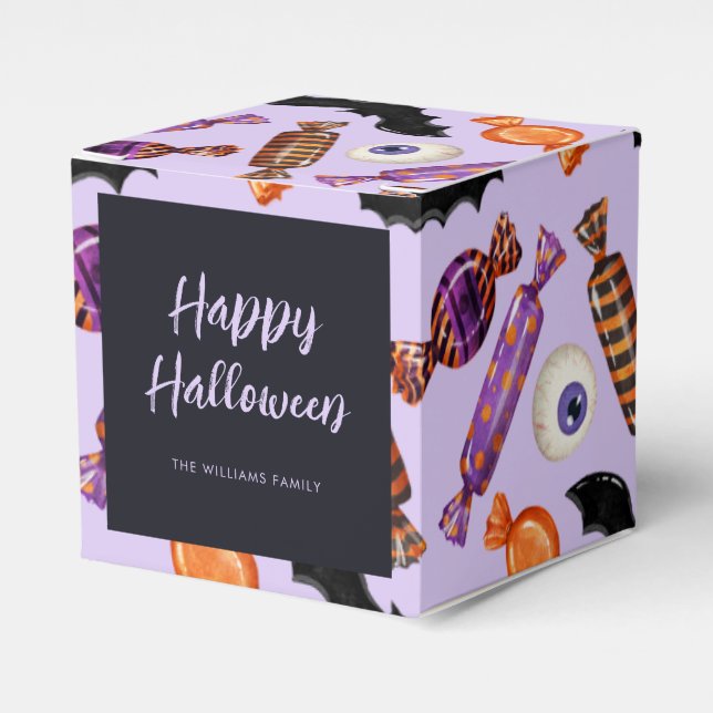 Halloween Candy Treats Purple Favor Boxes (Front Side)
