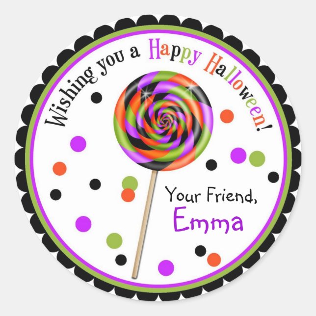 Halloween Candy Trick Or Treat Lollipop Classic Round Sticker (Front)