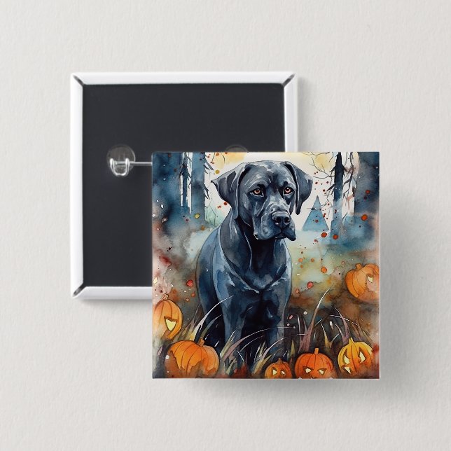 Halloween Cane Corso With Pumpkins Scary Button (Front & Back)