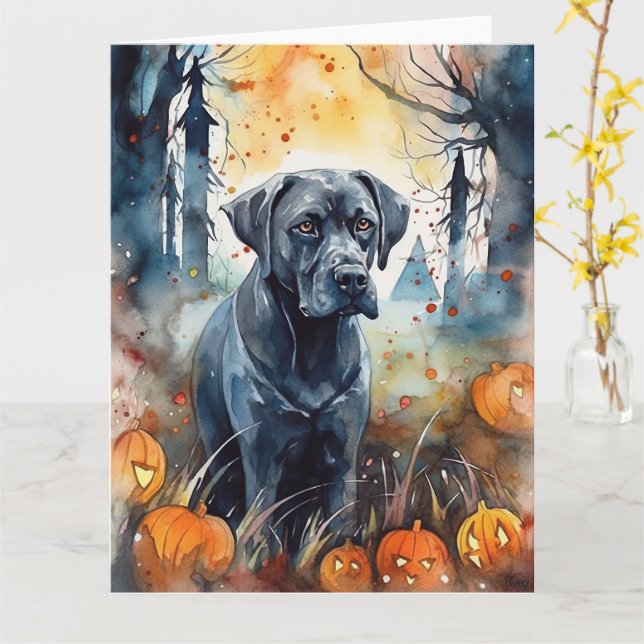 Halloween Cane Corso With Pumpkins Scary Card (Yellow Flower)