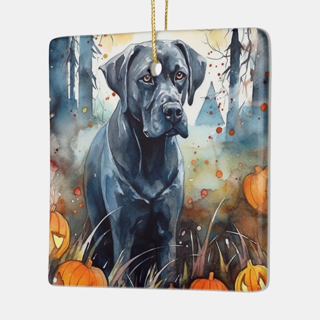 Halloween Cane Corso With Pumpkins Scary Ceramic Ornament (Left)