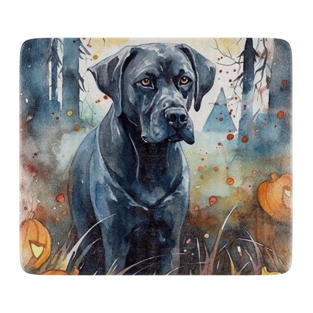 Halloween Cane Corso With Pumpkins Scary Cutting Board (Front)